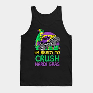 Kids Crush Mardi Gras Dino Monster Truck  Toddler Boys Kids Tank Top